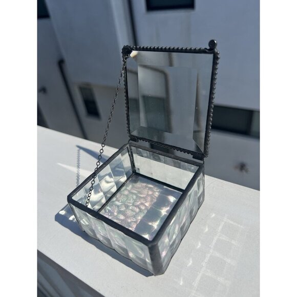 J. Devlin Clear beveled glass trinket display jewelry box Y2K hinged - Picture 2 of 14